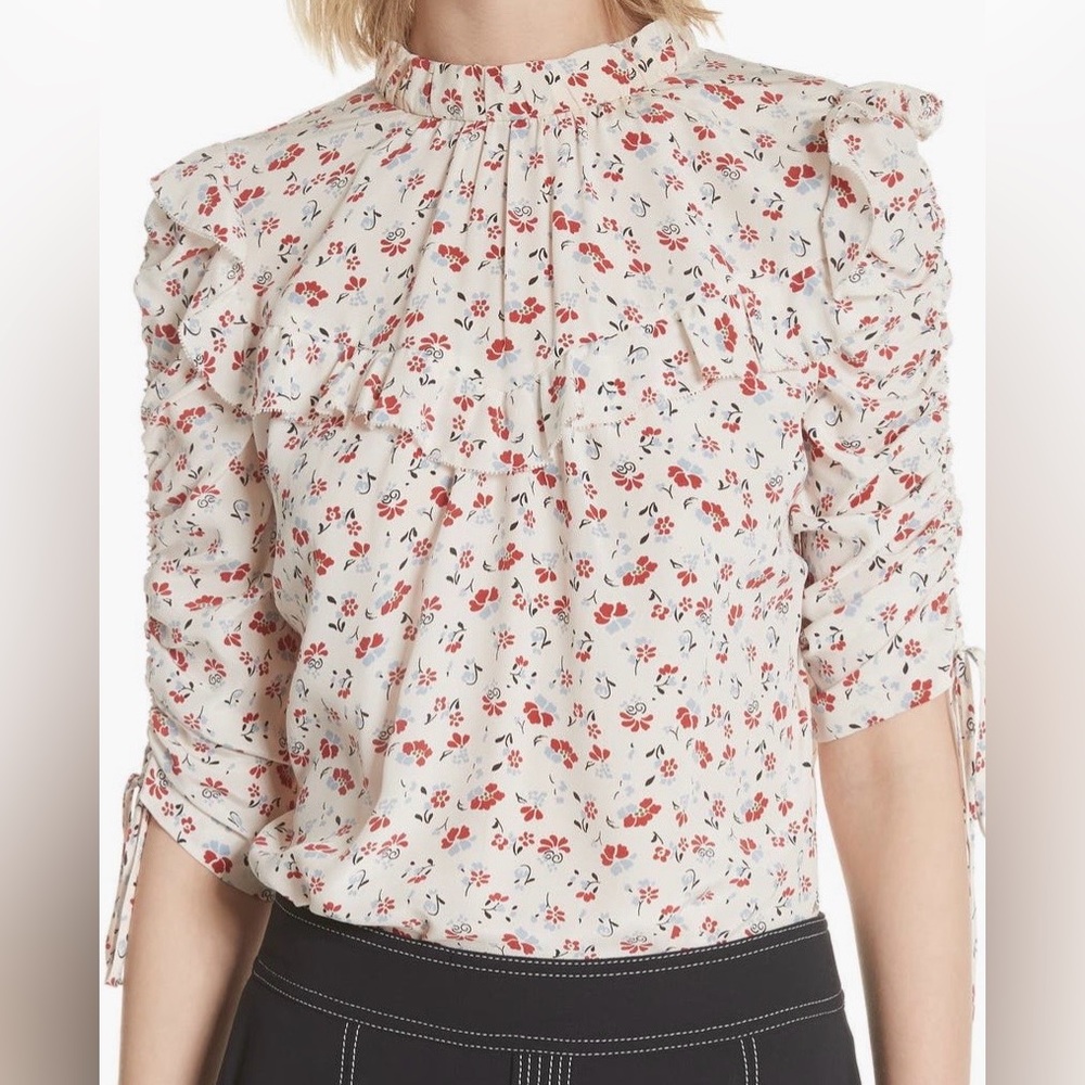 Veronica Beard Floral Ruffle Blouse